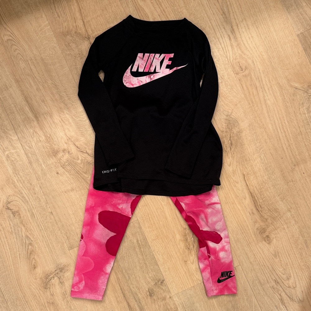 Nike Black Top with Pink Floral Leggings